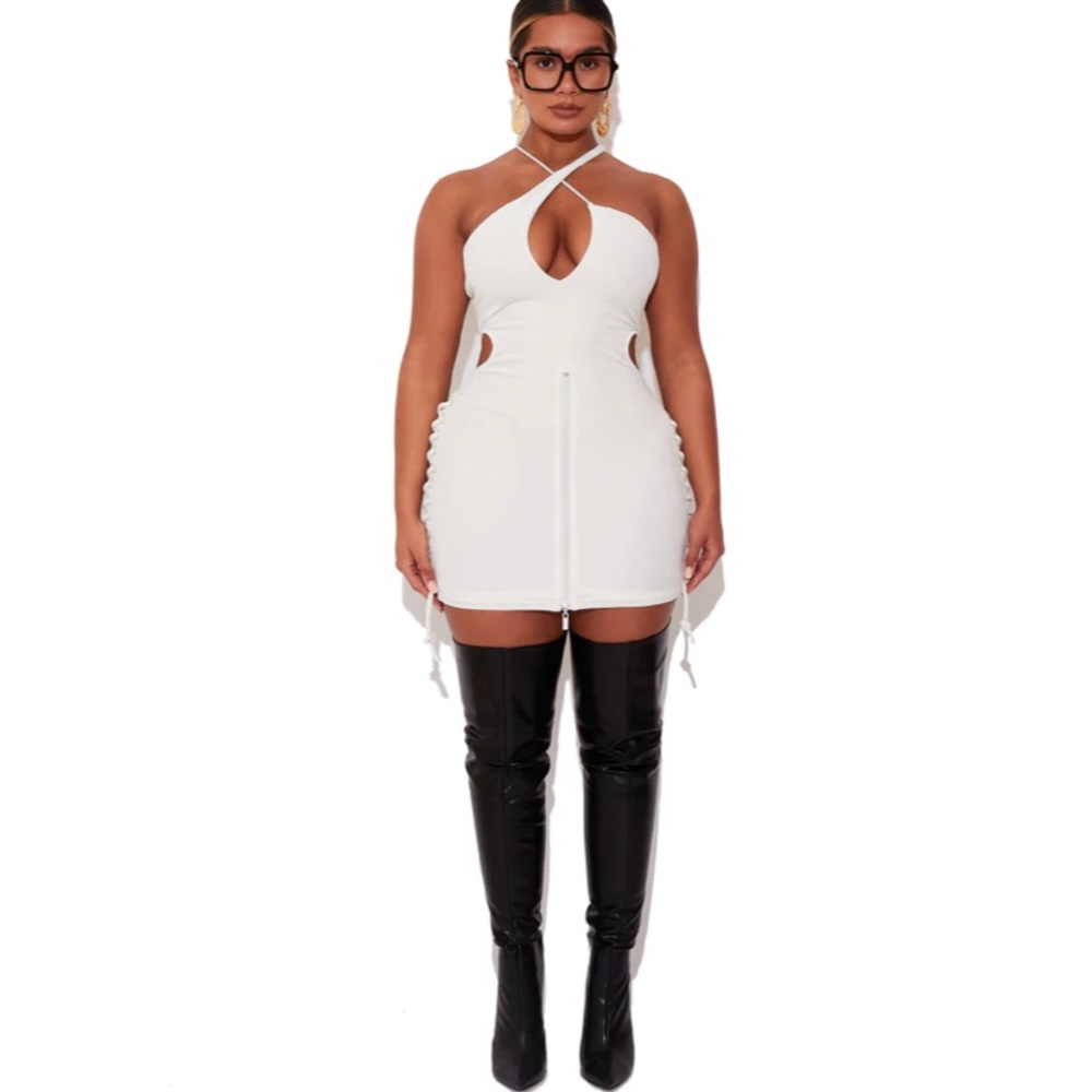 Velvet Mini Dress in Off-White.